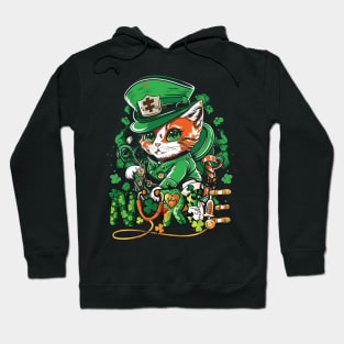 St Patricks Day Nurse Cat Leprechaun Lucky Green Proud Irish Hoodie